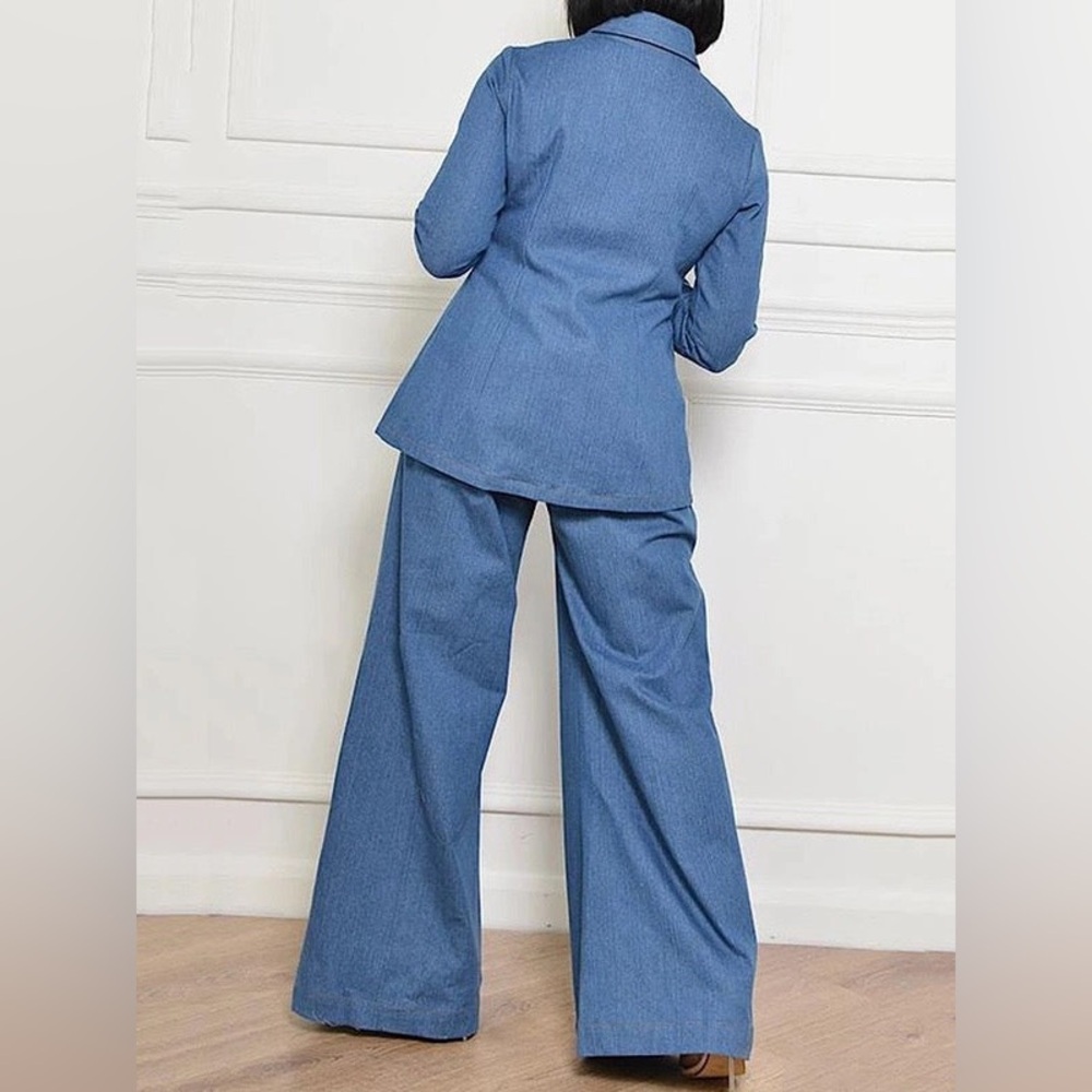 Passion of Essence Blue Wide-Leg Pantsuit with Cutout Jacket - Picture 5 of 5